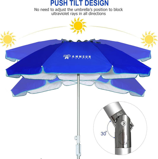 6.5Ft Twice Folded Portable Beach Umbrella with Sand Anchor Windproof,
