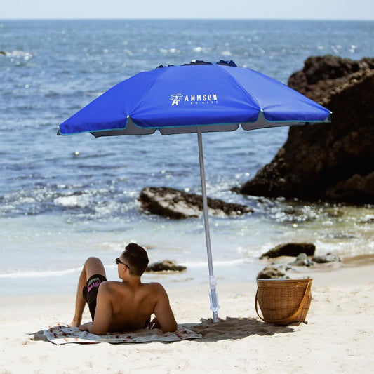 6.5Ft Twice Folded Portable Beach Umbrella with Sand Anchor Windproof,